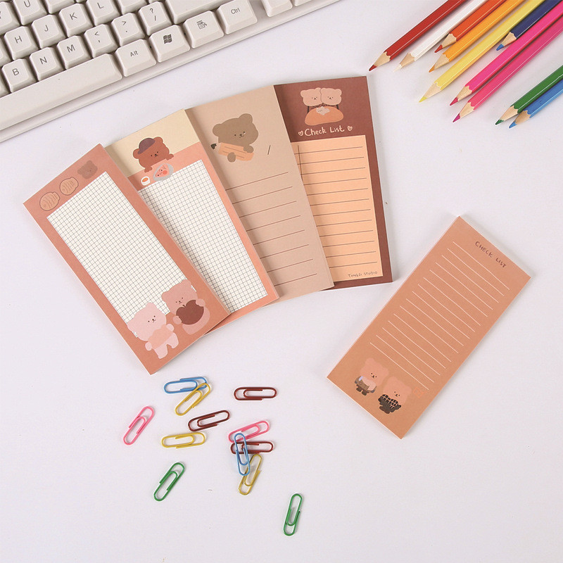 Kawaii Notizzettel mit Bären-Illustration und kariertem Raster für Listen und Notizen