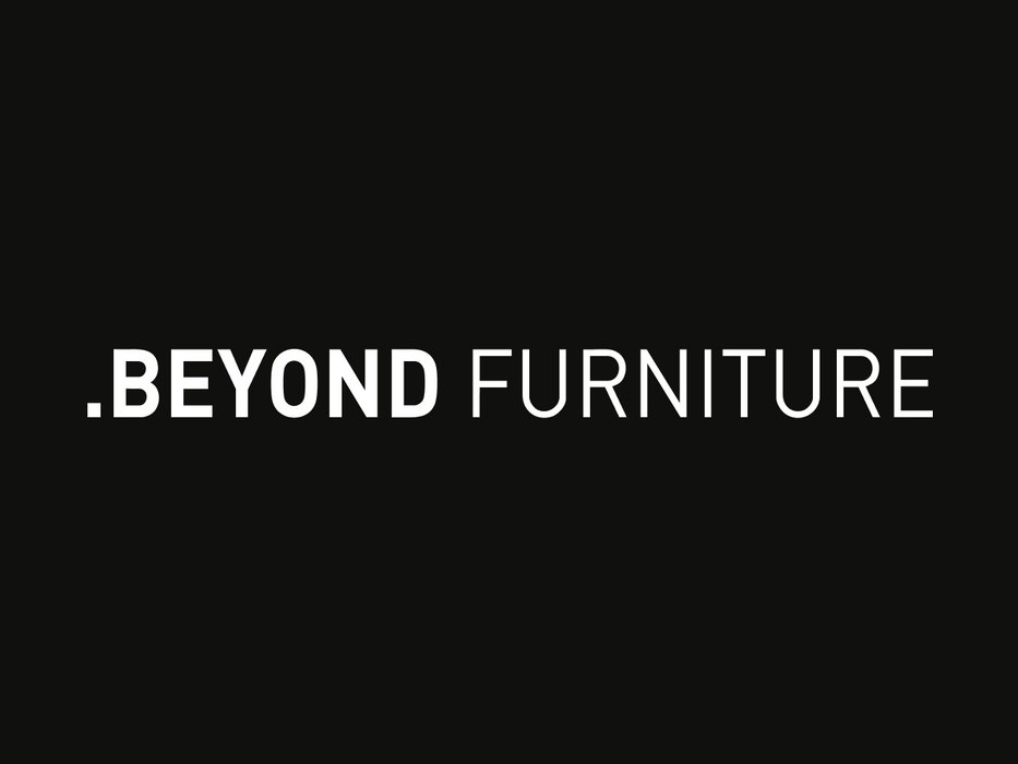 'Beyond Furniture' logo over a black background