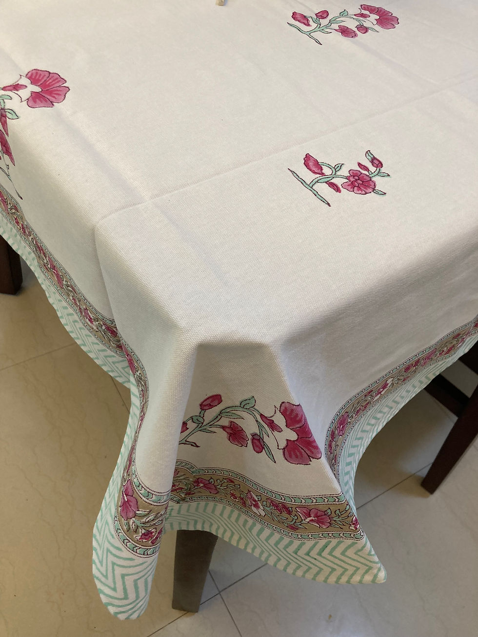 Thumbnail: Handblock Floral Printed Table Cloth