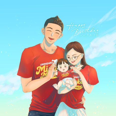 3人全家福 "笑顏系列"肖像畫 - Portrait for 3 "Smile" series portraits 
