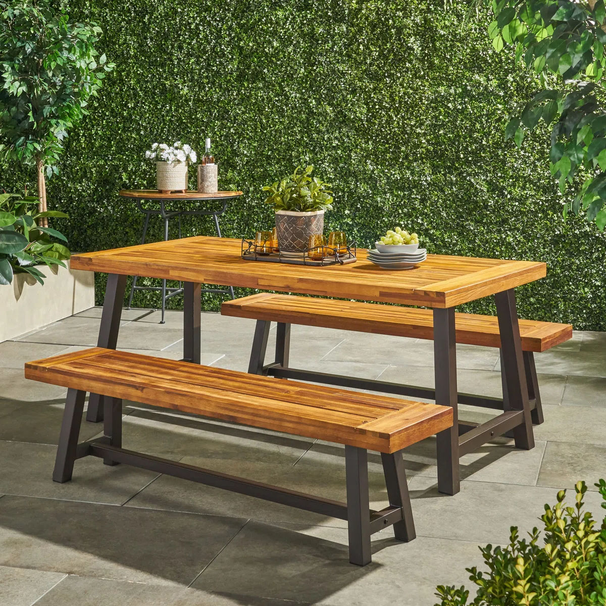 Eulene 4 - Person Acacia Wood Patio Dining Set with Rectangular Table