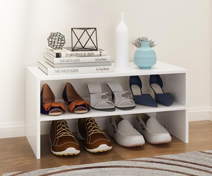 Thumbnail: 2-Tier Stackable White Shoe Rack