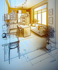 Plan 2D d'un projet de conception et agencement pour optimiser l'espace intérieur