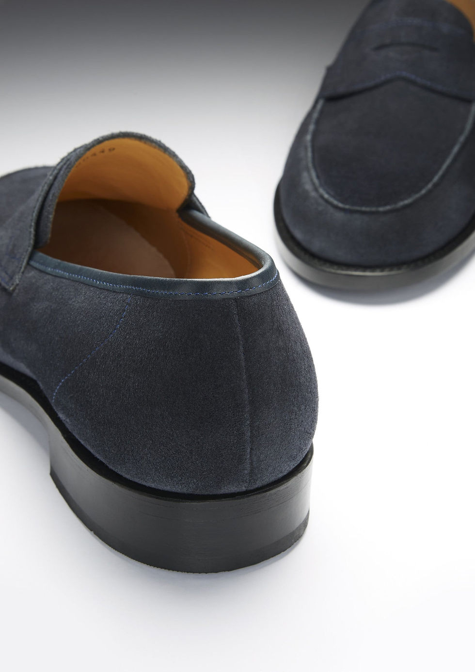 Thumbnail: Navy Blue Suede Loafers, Welted Leather Sole