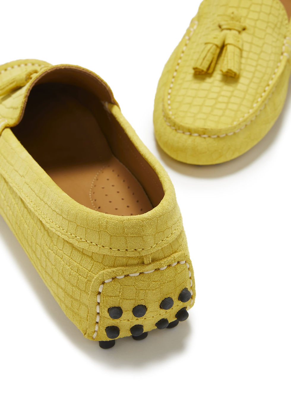Thumbnail: Women's Tasselled Driving Loafers, Yellow Embossed Suede