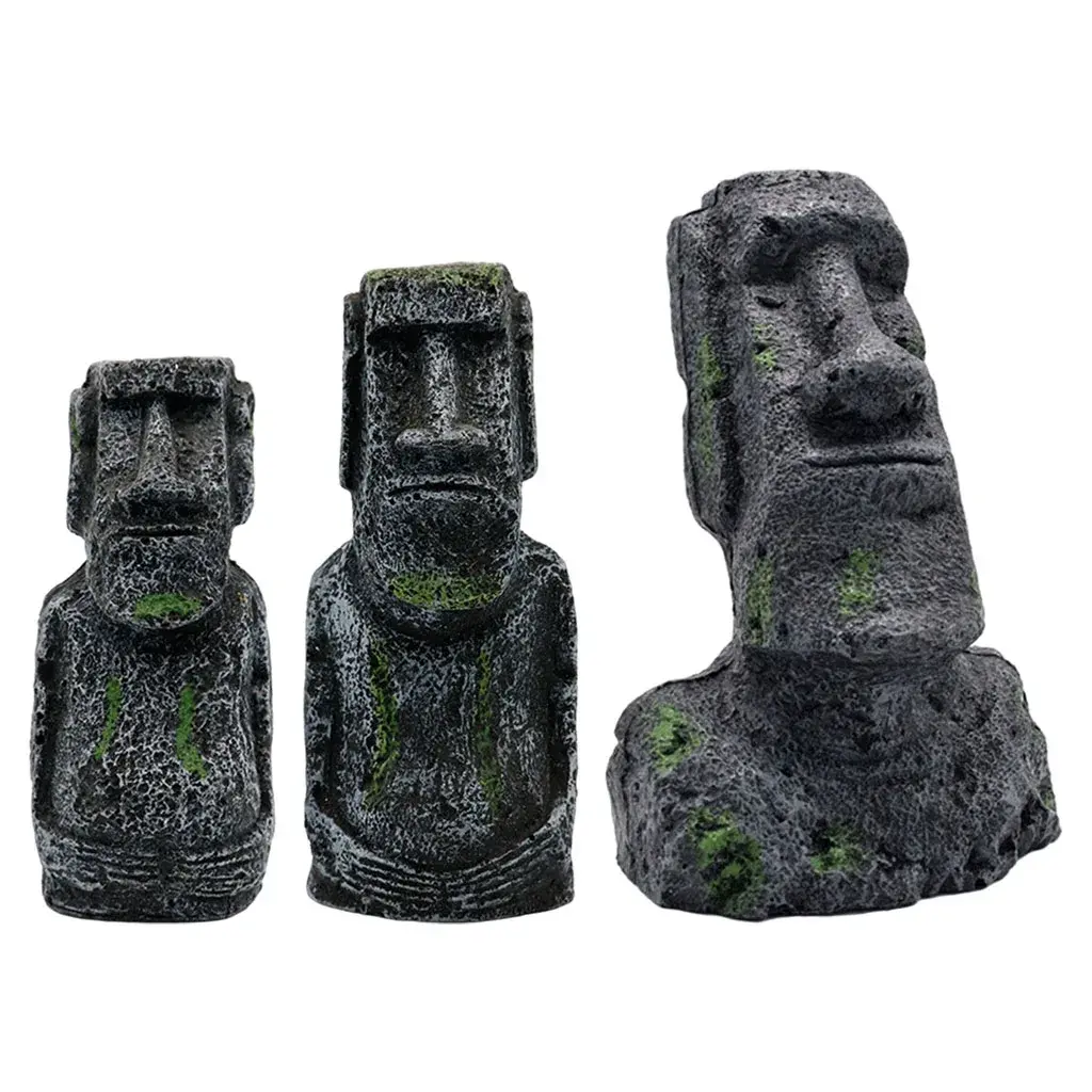 Aquarium Moai Statues Easter Island Head Ornaments Statues