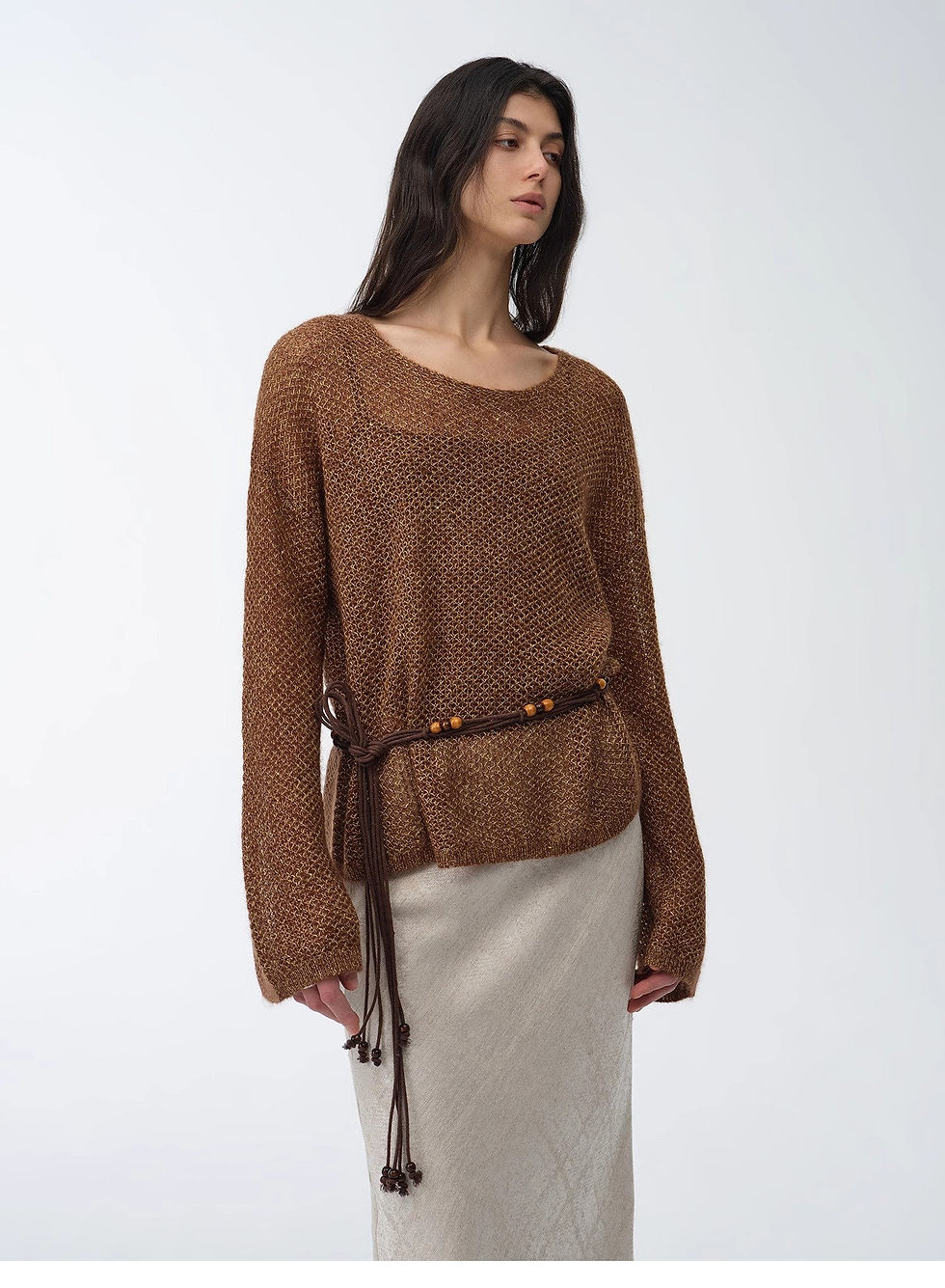 Luxury mohair blend oversized sequin knit sweater with O-neck.