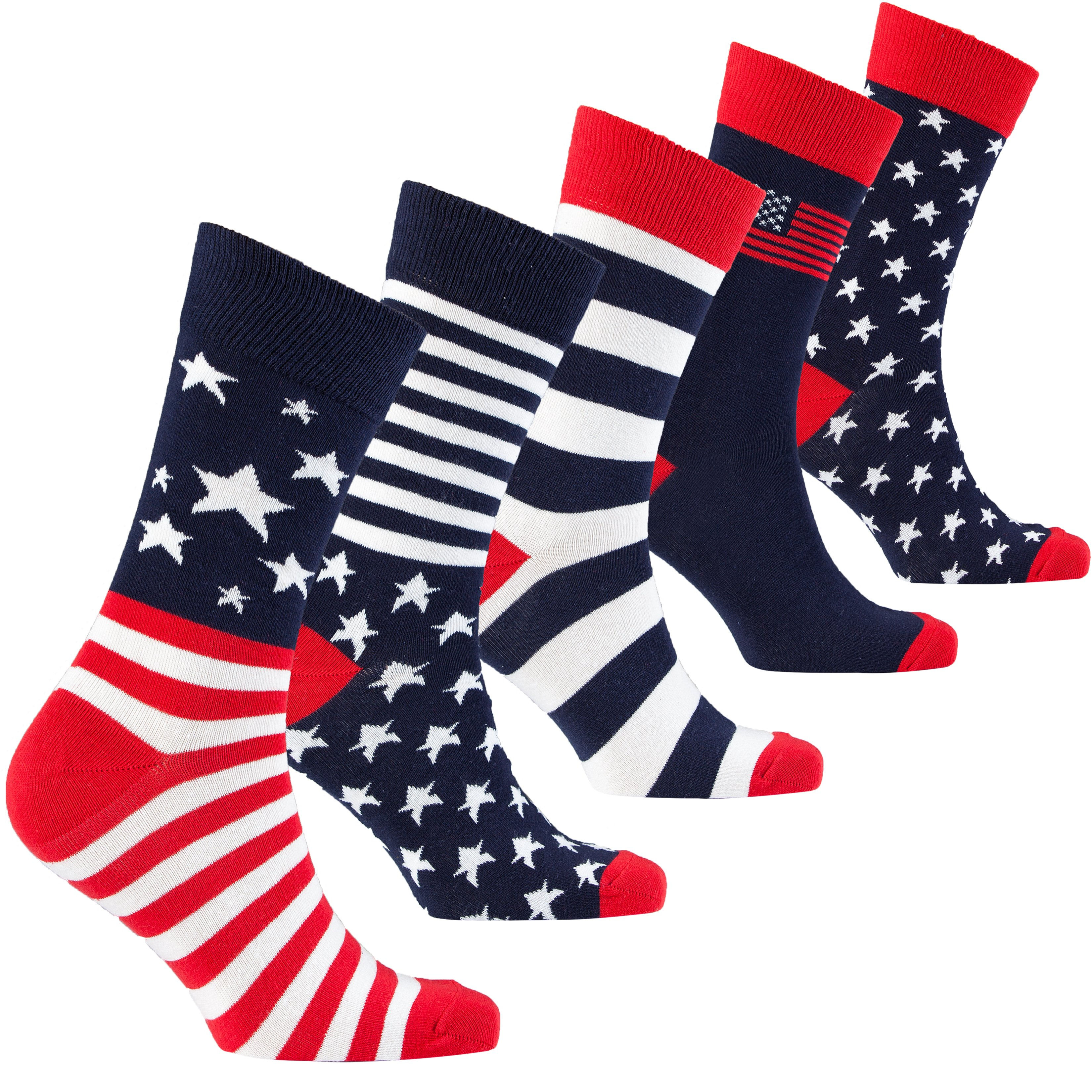 “Men’s Patriot socks with red, white, and blue design inspired by the American flag.”