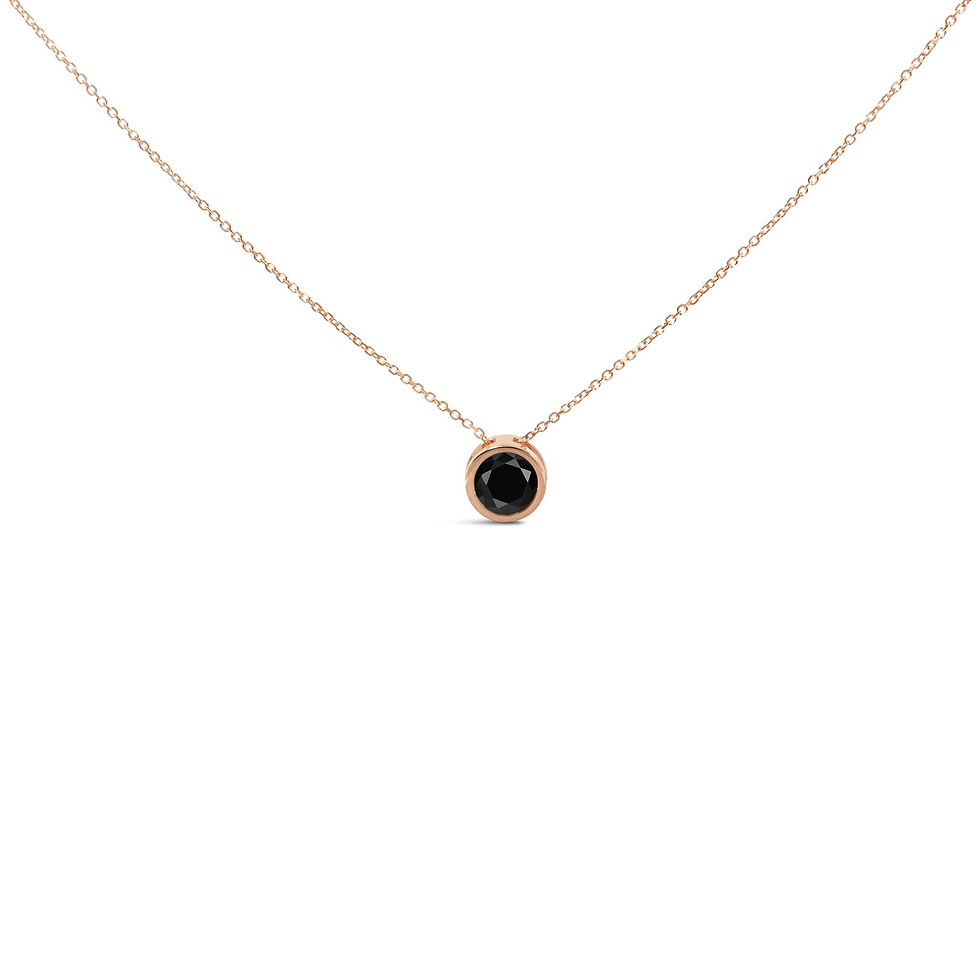 14K Rose Gold Bezel-Set Black Round Diamond Solitaire Pendant Necklace