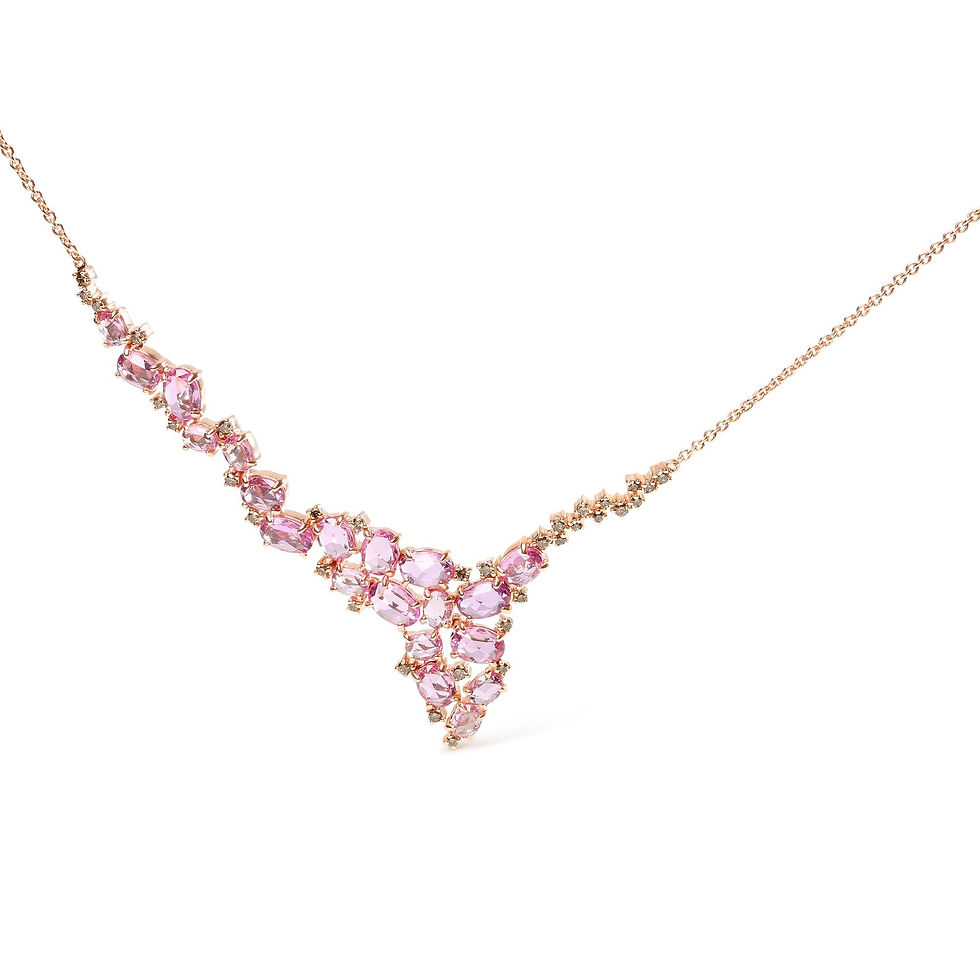 18K Rose Gold 1/2 Cttw Brown Diamond and Multi-Size Oval Pink Sapphire Necklace