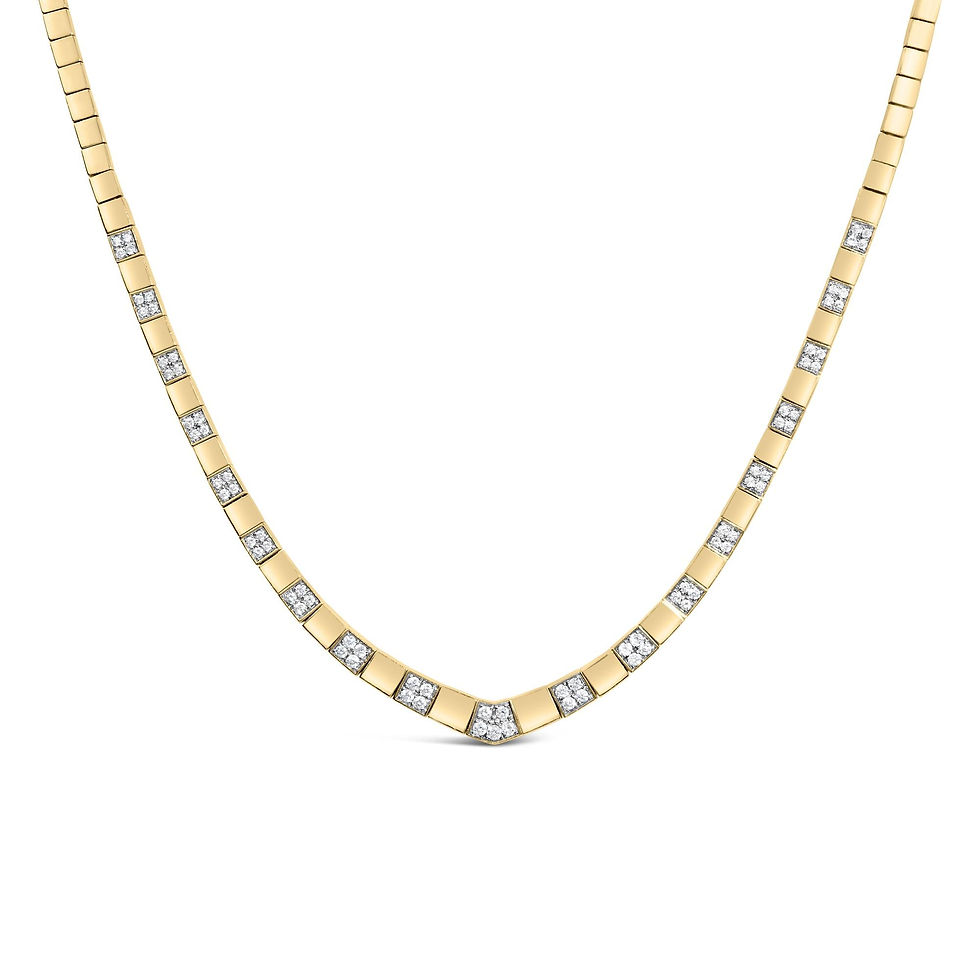 14K Gold 4/5 Cttw Diamond Cluster and Bar Set Link 3.5 MM Necklace 16" Inche