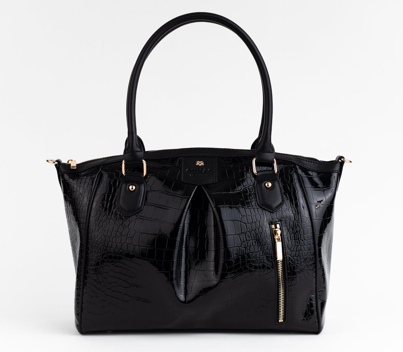 "Sleek Madison black croc vegan bag, a versatile accessory for any occasion"