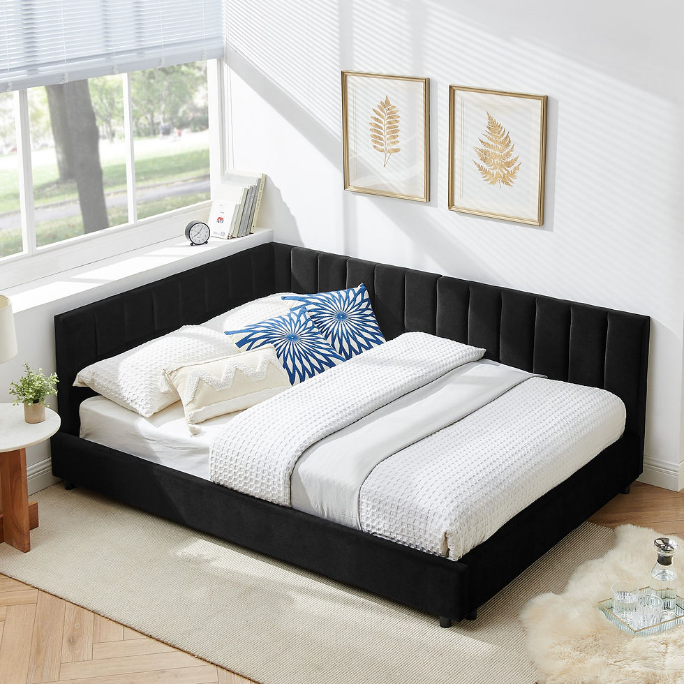 “Full-size upholstered tufted bed frame featuring a padded backrest and armrests for added comfort and support.”