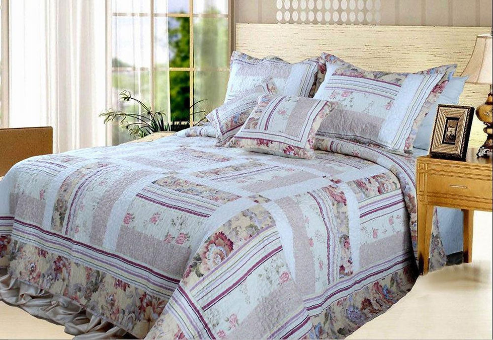 “Reversible real patchwork 100% cotton quilted twin bedspread set with traditional colorful design.”