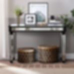 “Black mirror console table with vintage wood grain carving and elegant, noble decorative design.”