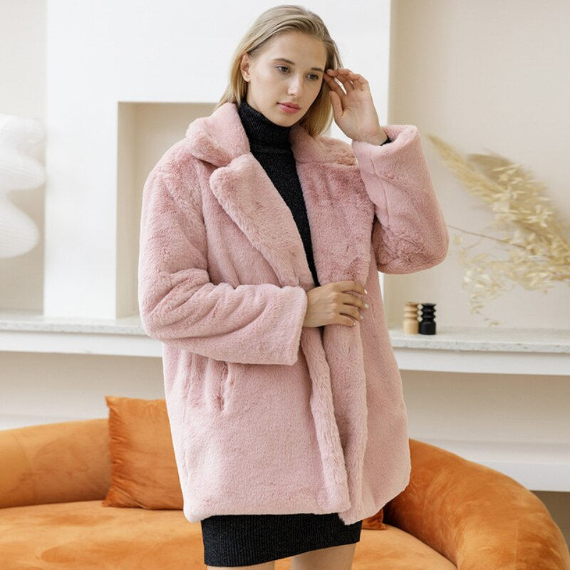 Autumn Winter New Women Faux Fur Coat Elegant Fluffy Thick Warm Artificial Coats