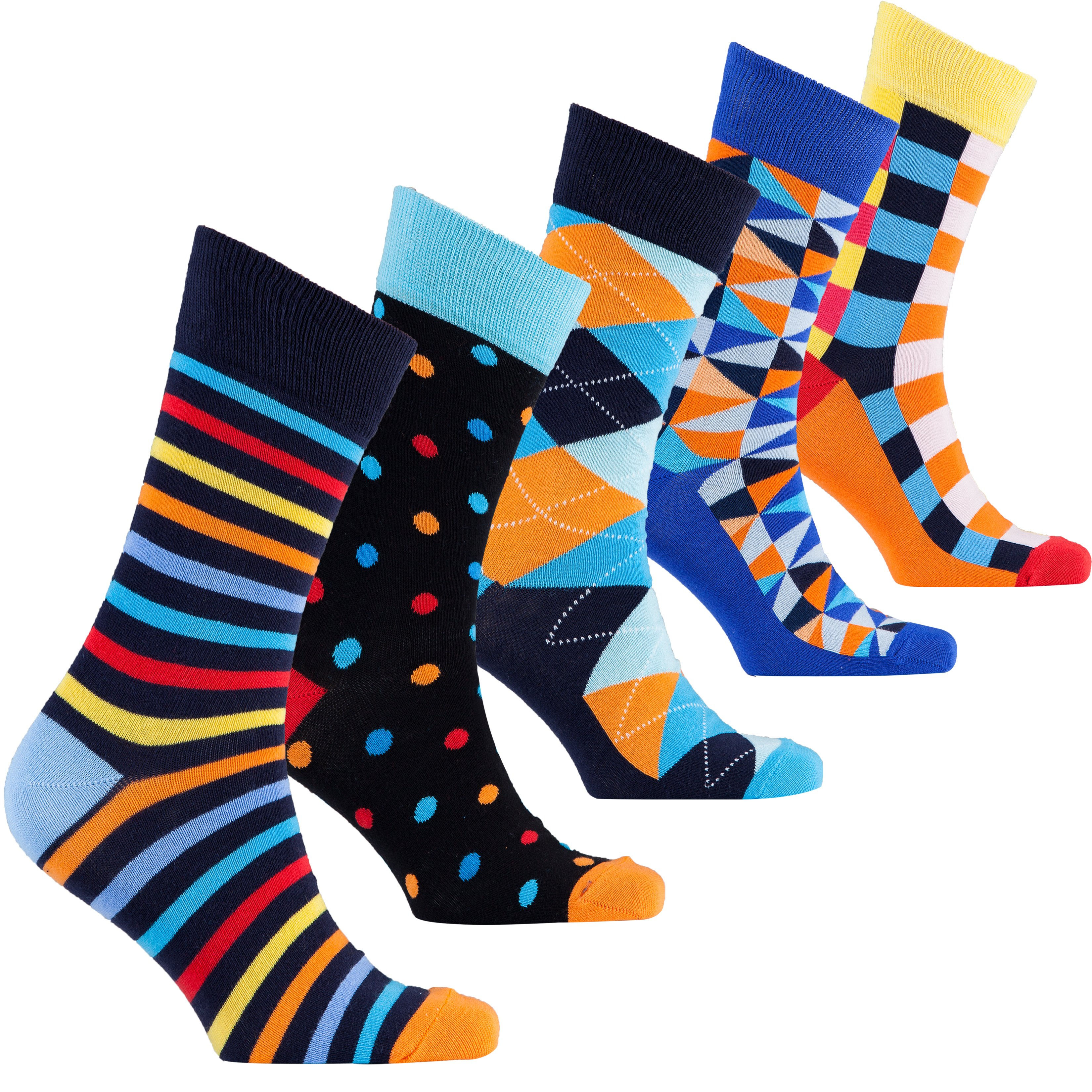 Colorful socks with various patterns arranged on display, new item shop.