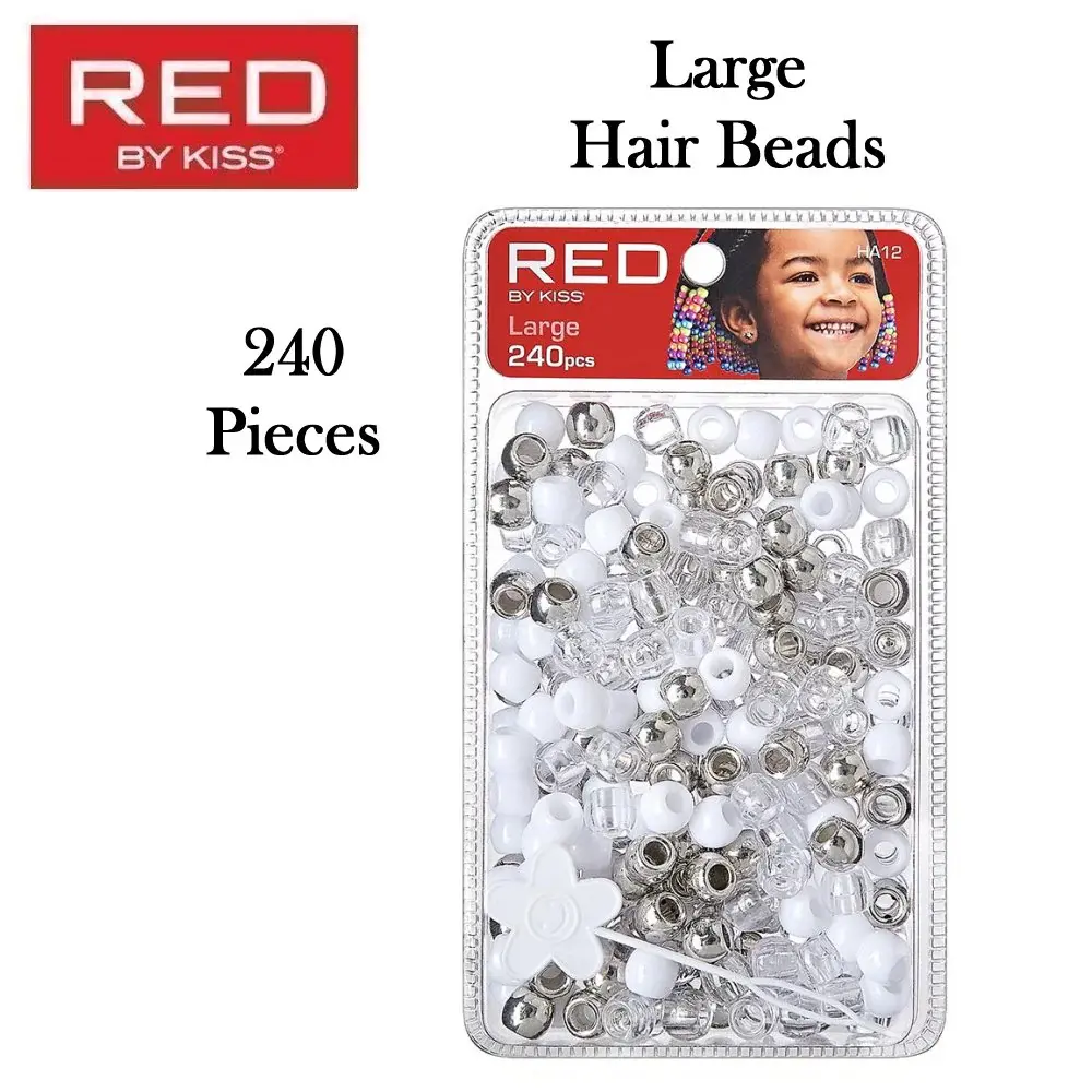 Red By Kiss Large Hair Beads #HA12 White and Silver