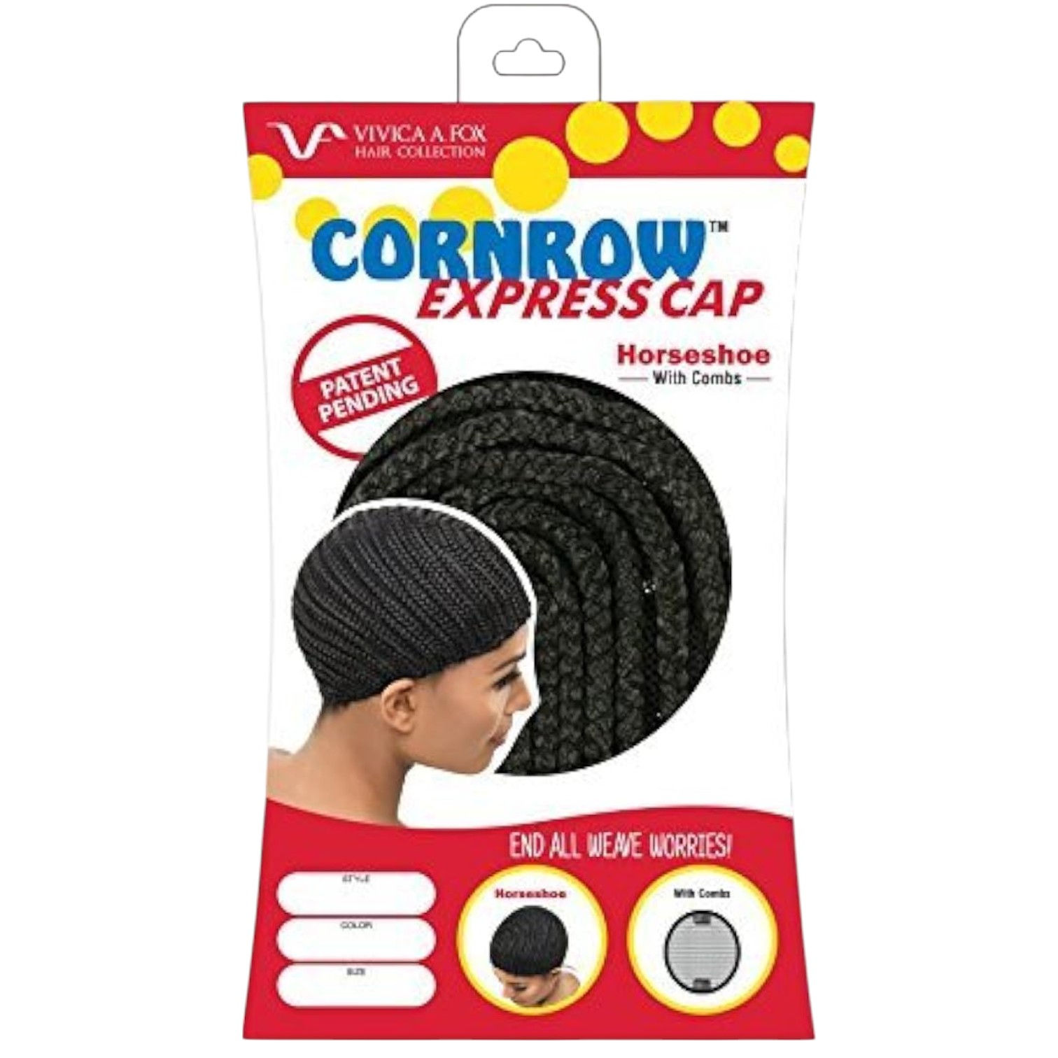 Vivica A Fox Cornrow Express Medium Cap, Horse Shoe Type with Combs, 1B