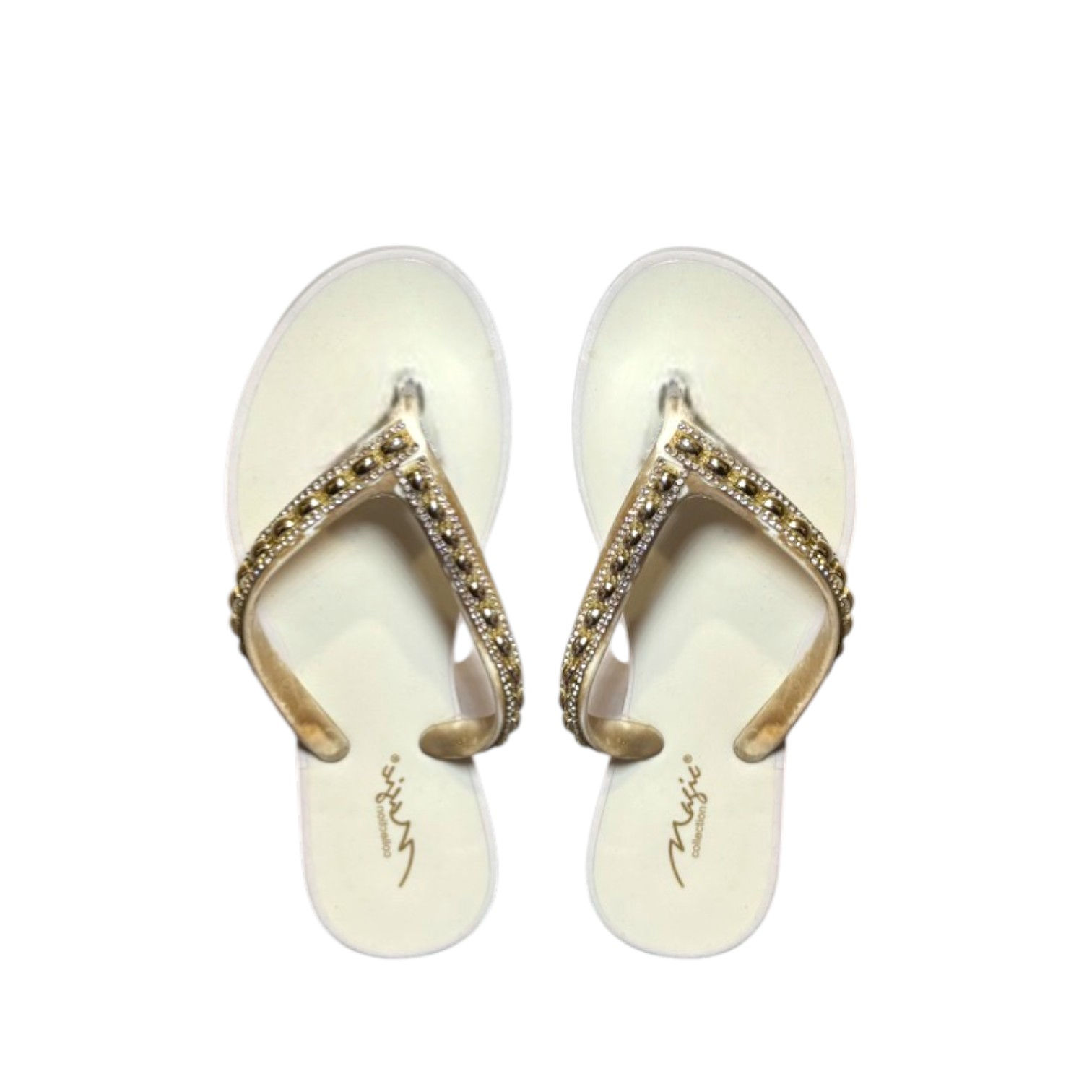 Magic Collection Embellished Y2K White Flip-Flop Sandals