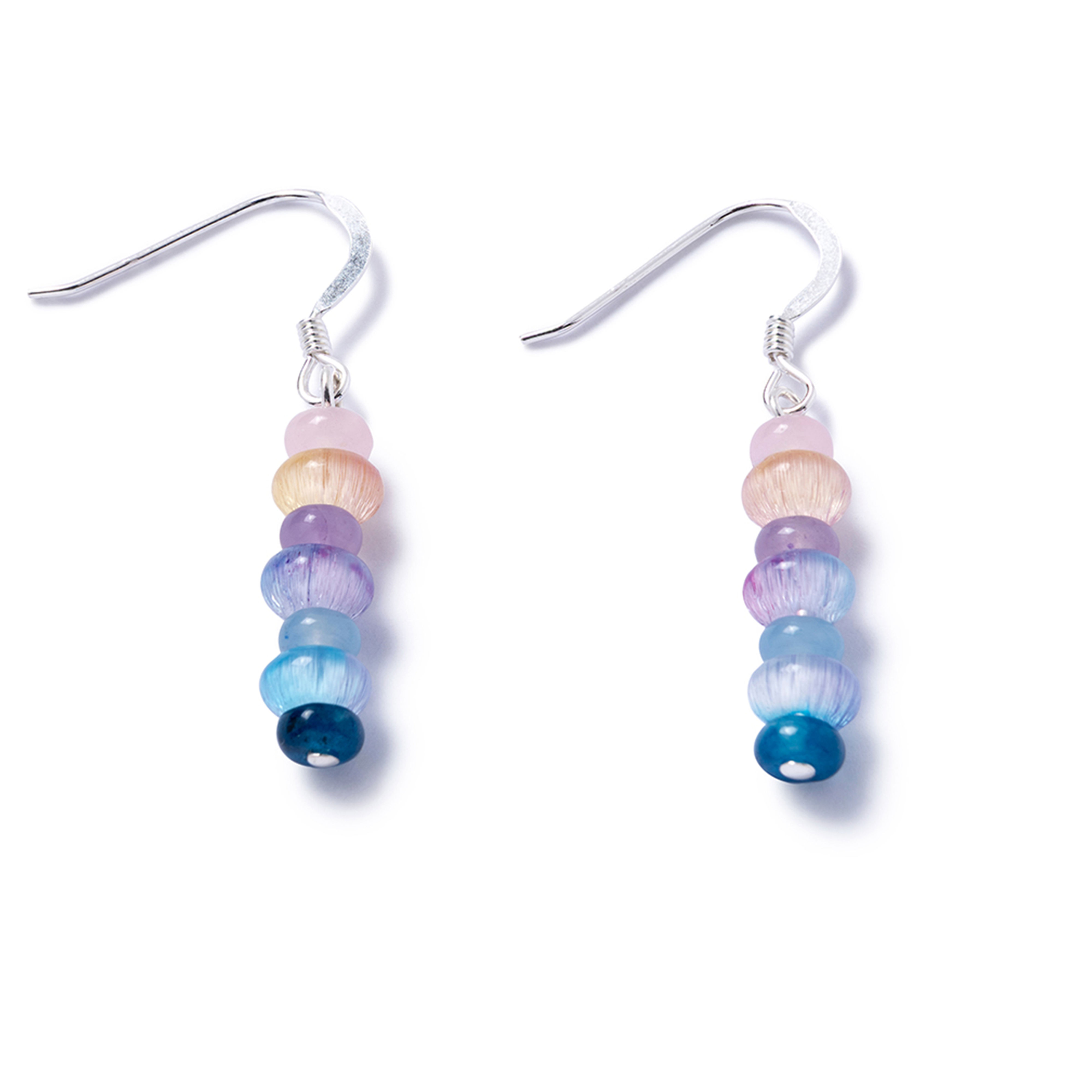 Tutti Frutti earrings in cool tones on a white background