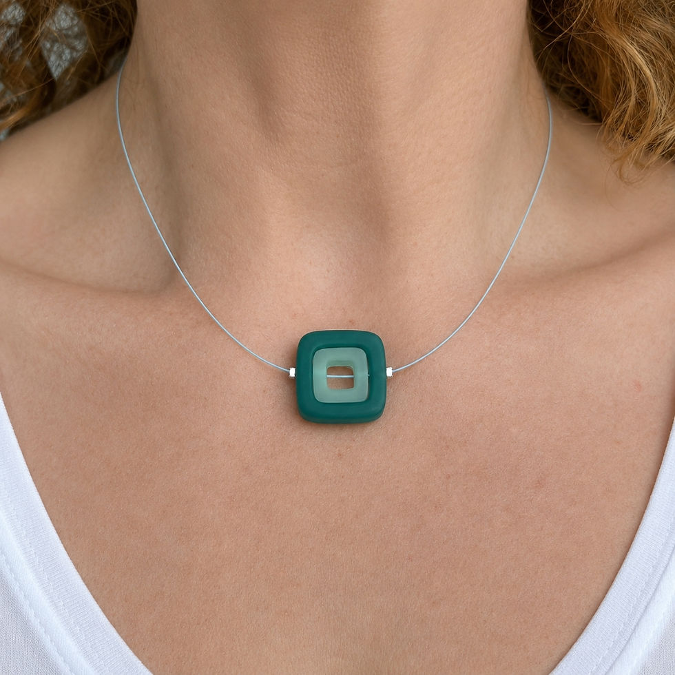 Thumbnail: Model wearing Teal Retro Pendant Necklace