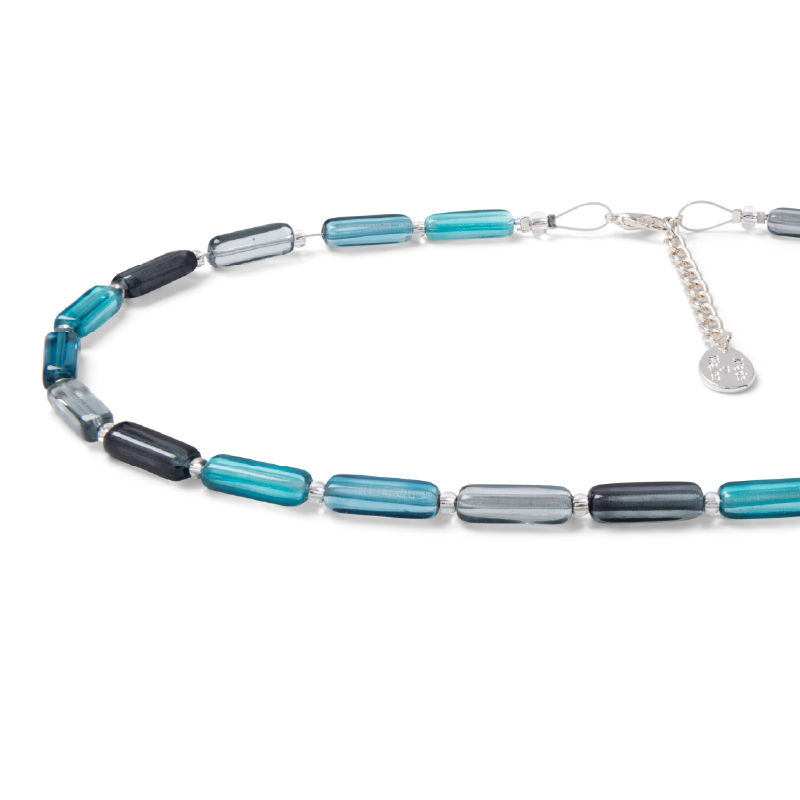 Thumbnail: Close-up of our Elements Fully beaded necklace in winter blues and greys