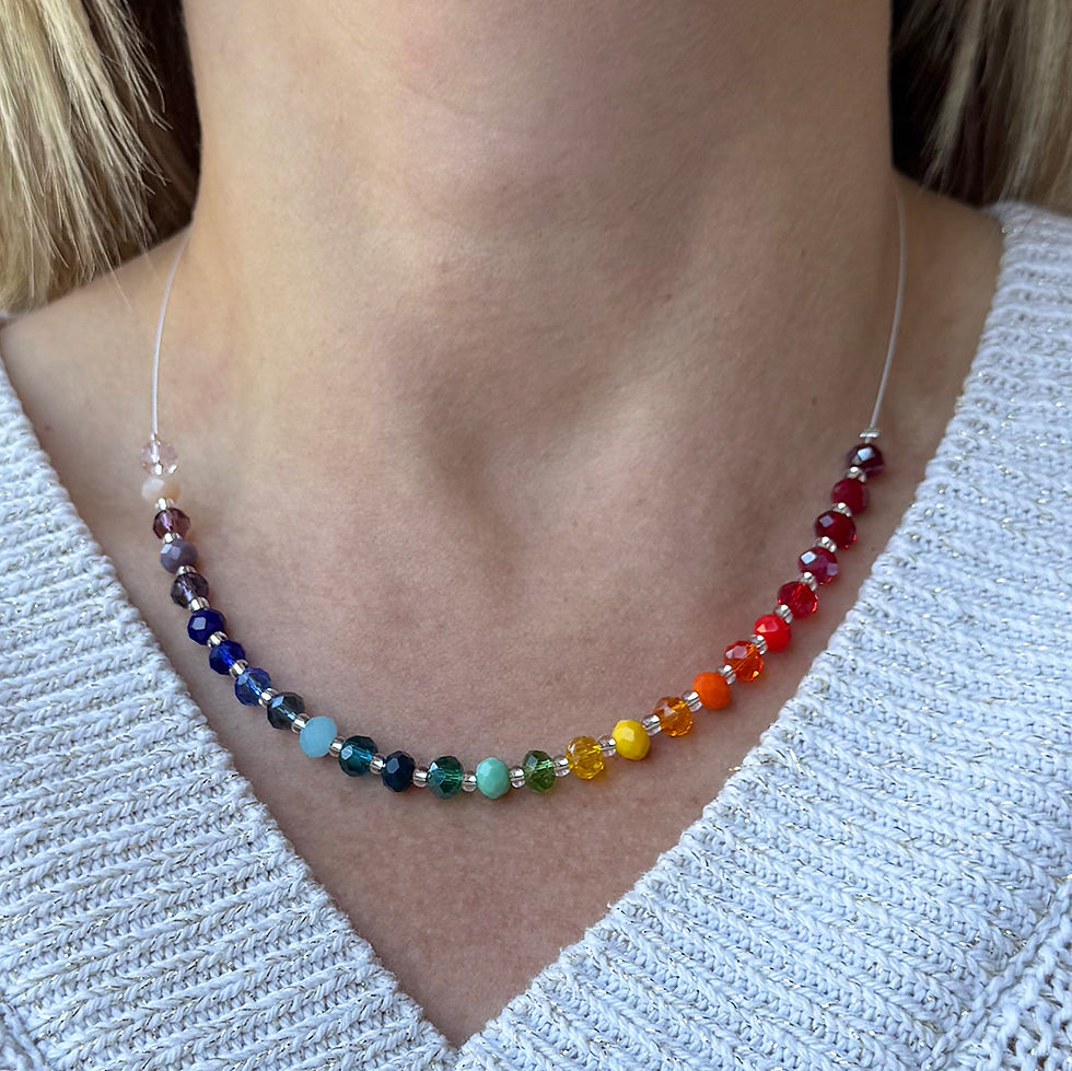 Model wearing our Half beaded Stellar Crystal Rainbow Links Necklace
