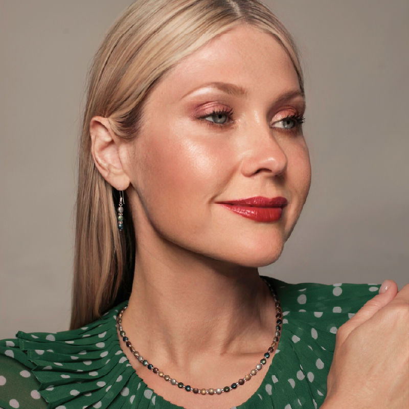 Model wearing our Metallic Constellation Beaded Necklace