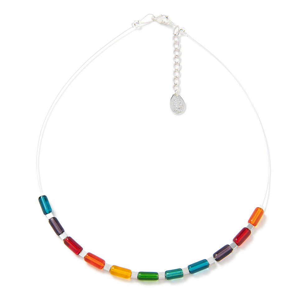 Sumptuous Rainbow glass beads are fused to make this delightful beaded necklace