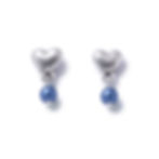 Silver heart stud earrings with blue pearl dropper