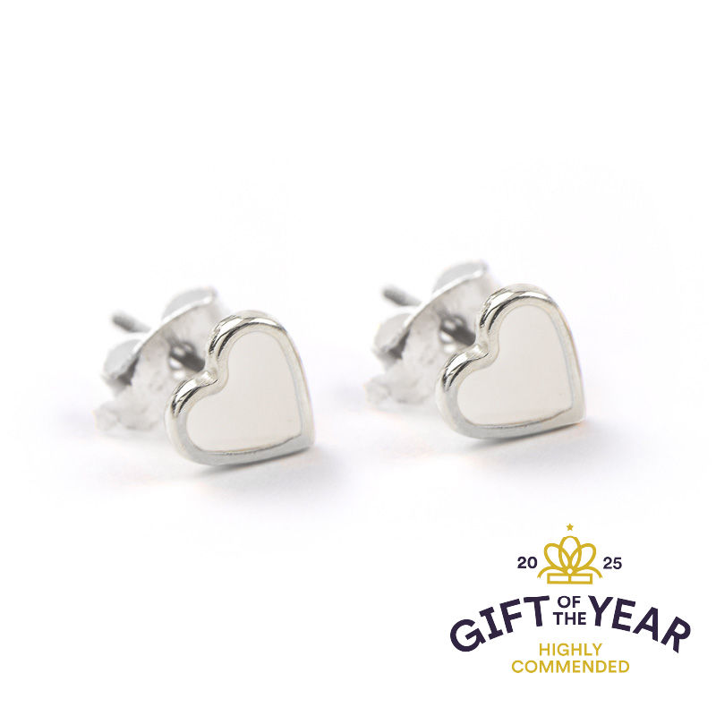 Thumbnail: Silver Heart Earring Studs in White