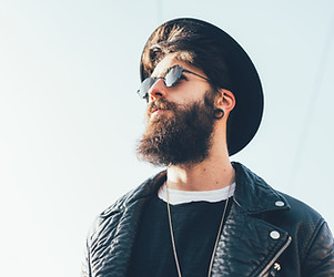 Bearded Hipster with Hat and Sunglasses