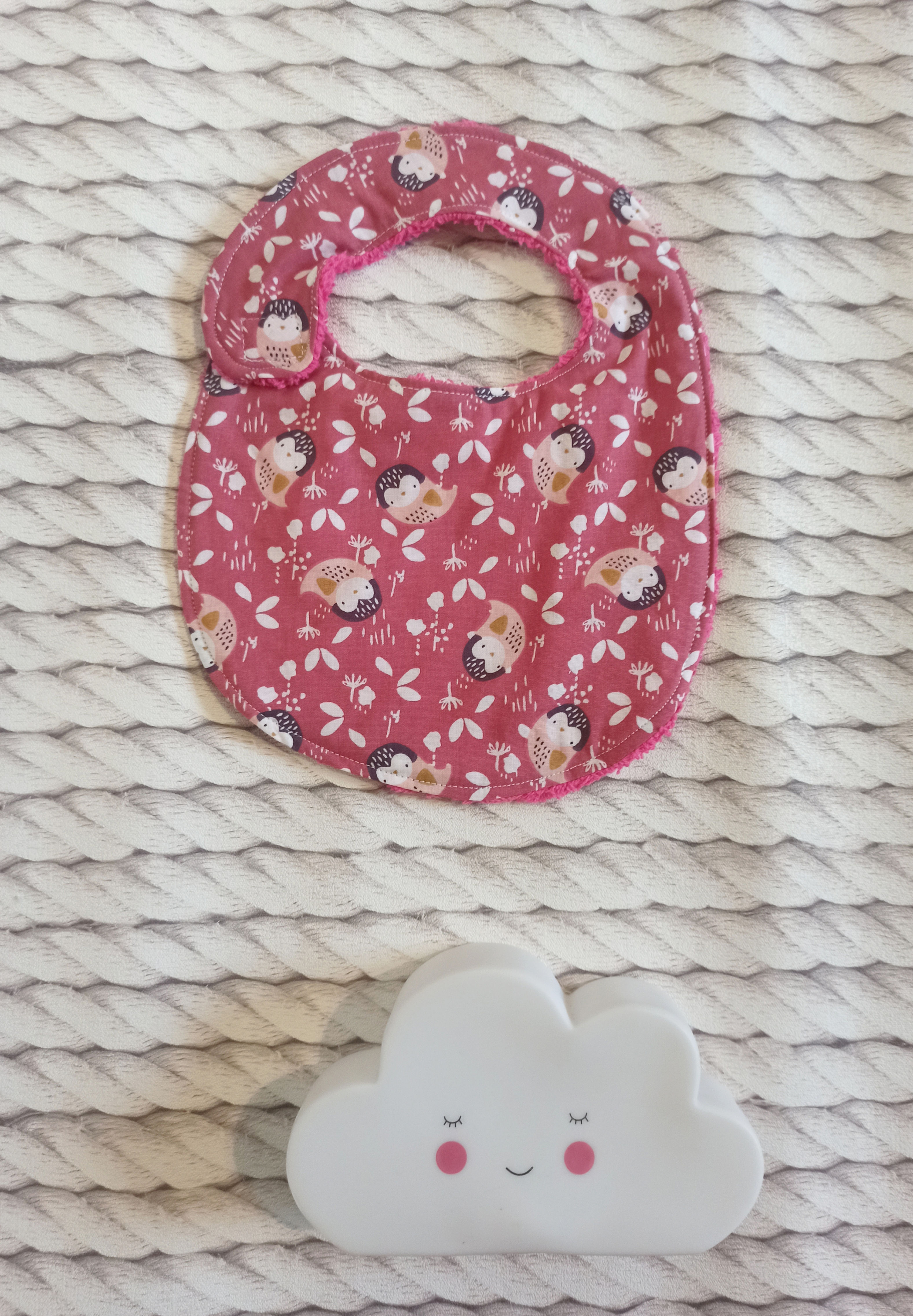 Mini Bavette oiseaux/ Rose & Blanc