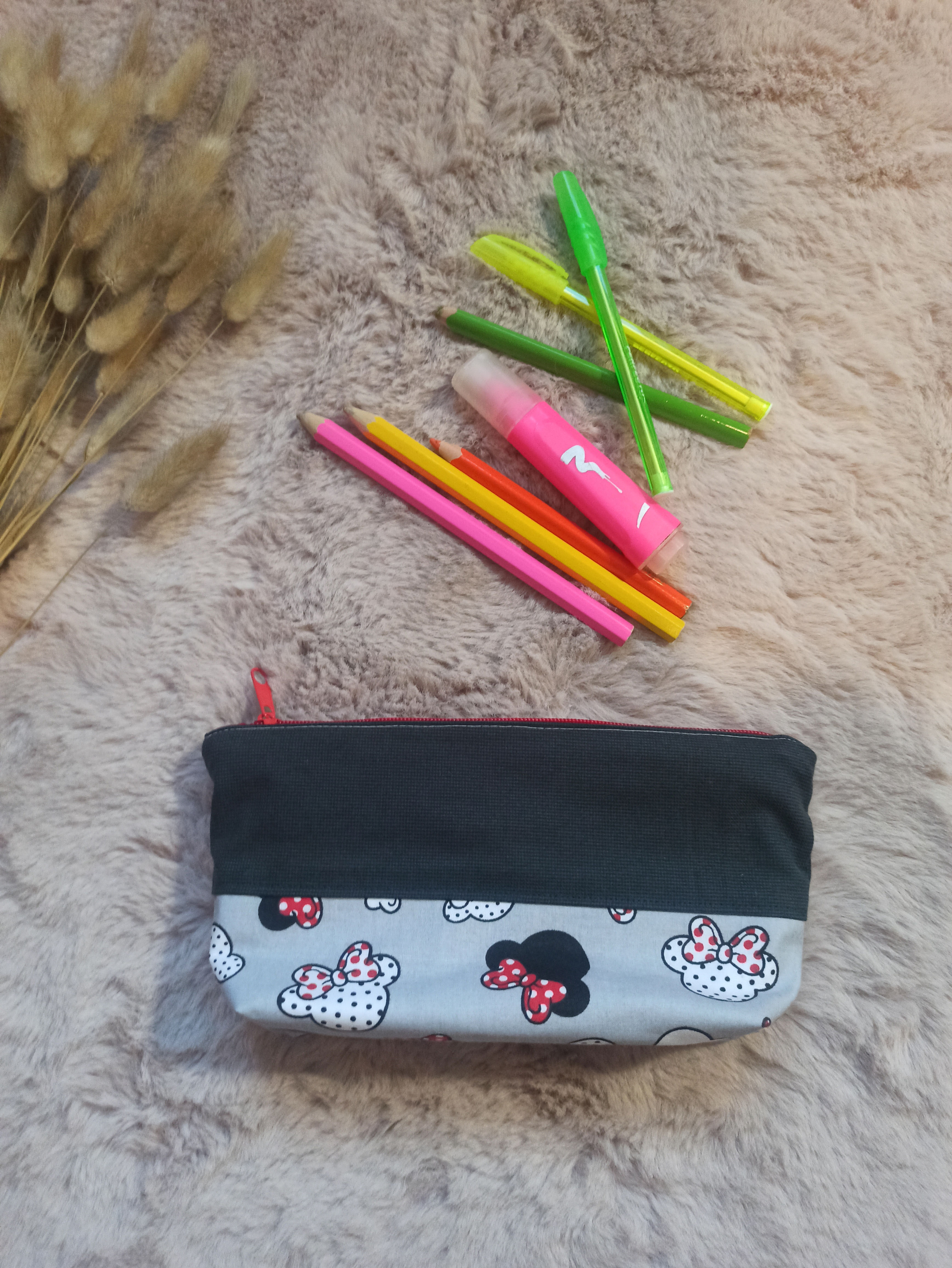 Trousse école "Minnie/gris''