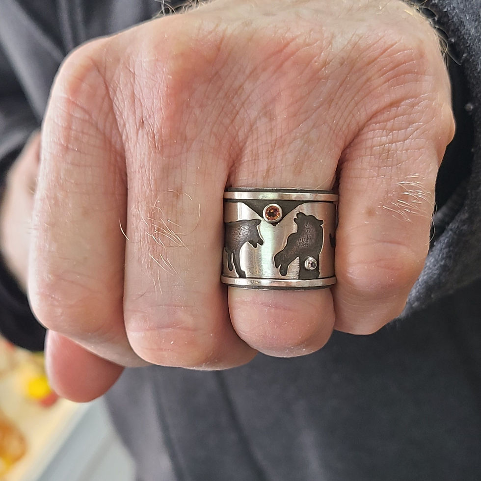 Thumbnail: "Wolf Guides in the Night" Statement Ring with Sapphire and Topaz - Size 9.5