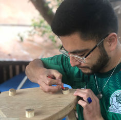 Assembling the stool at a stool making green woodworking course near Newport
