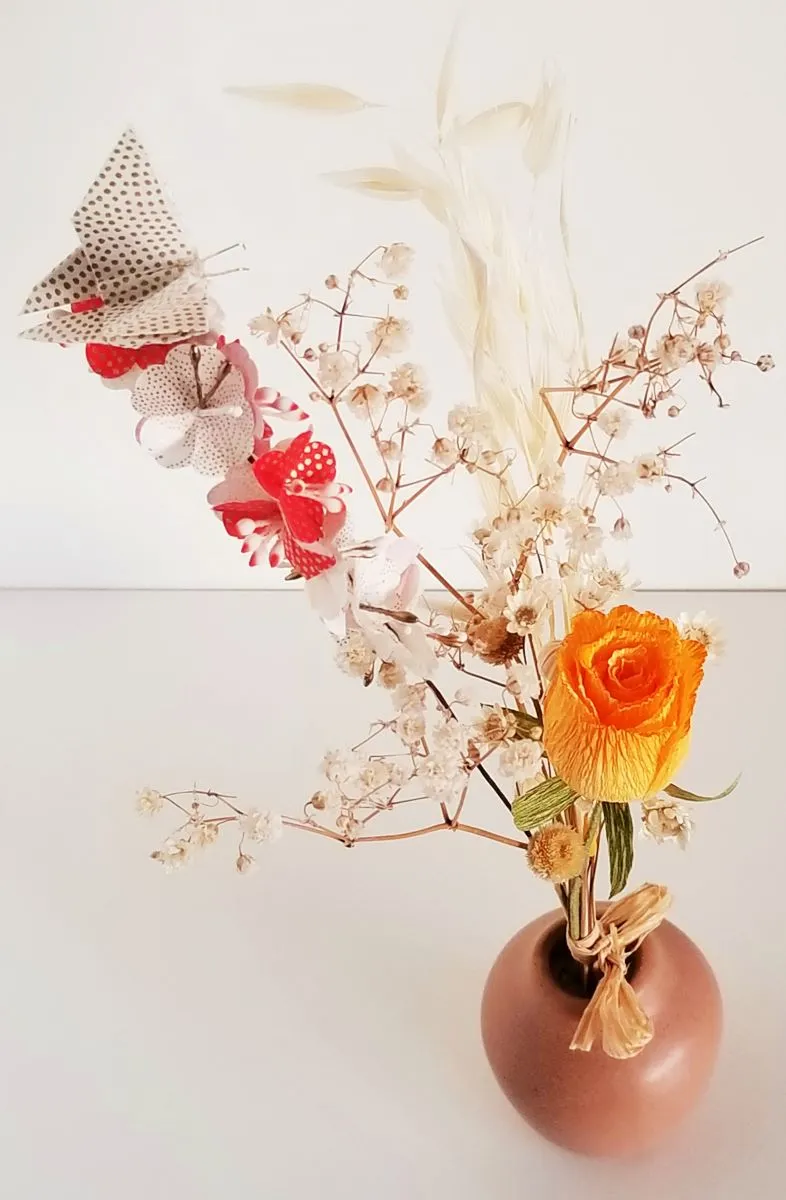 Bouquet Soleil des Champs au Papillon – Décoration Artisanale en Origami - Fait main - Made in France 