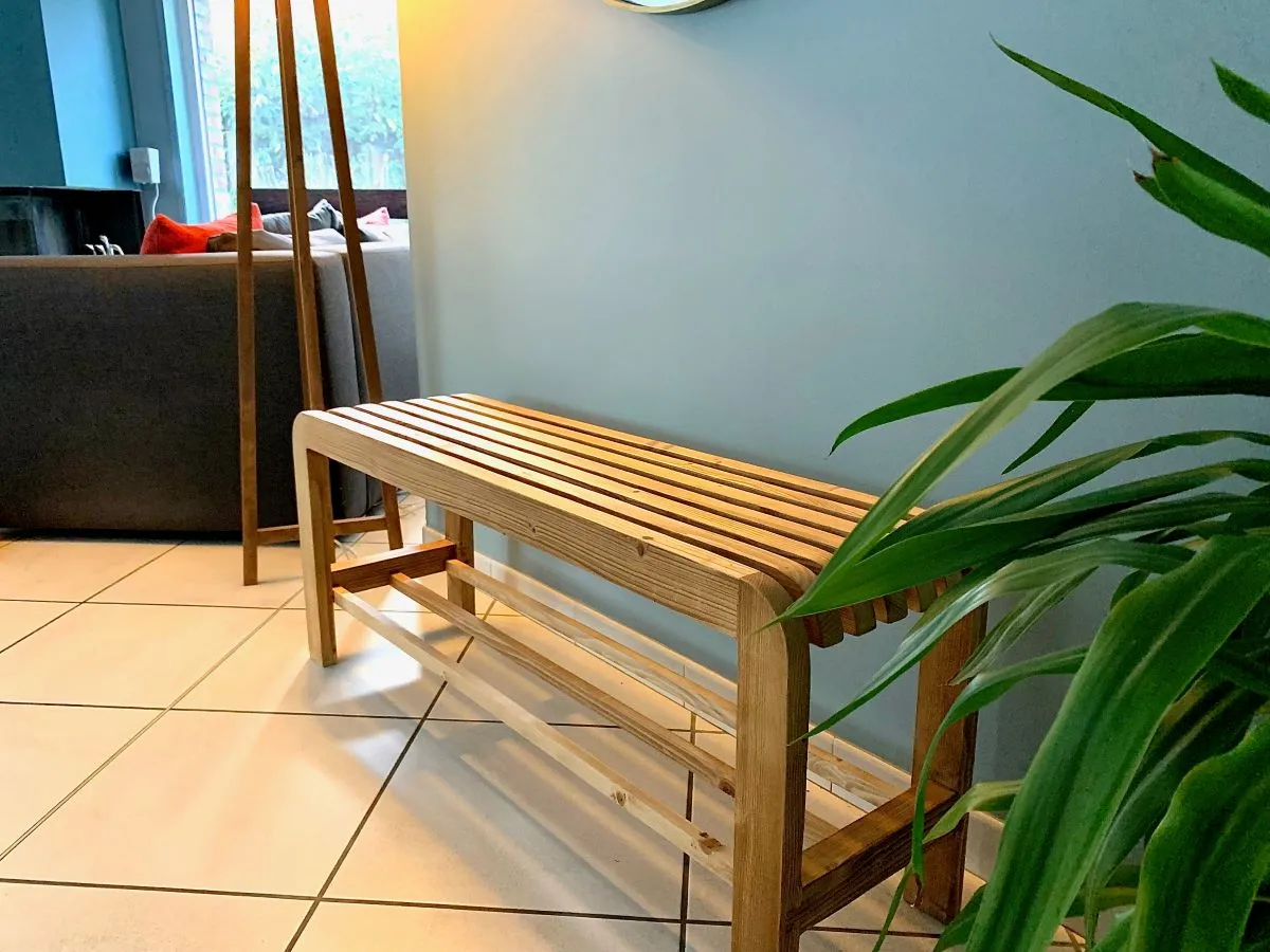 Banc d'Entrée en Bois Massif Recyclé avec Rangement Pratique - Fait main - Mobilier en bois