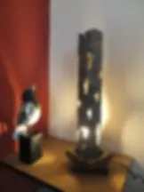 Luminaire en grès mêlés et bois – Pièce artisanale Wabi-Sabi 48 cm - Fait main - Made in France