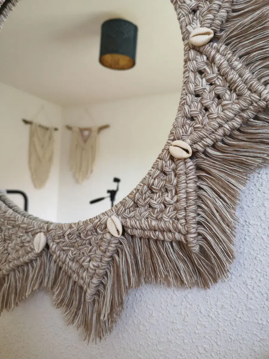 Miroir en Macramé Fait Main pour une Ambiance Naturelle - Décoration bohème - Déco franciase - Déco salon