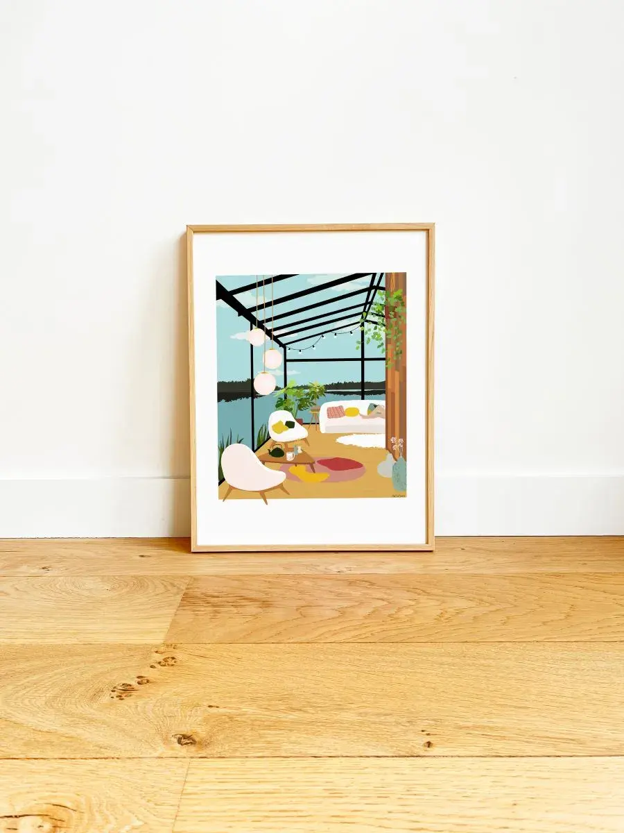 Thumbnail: Illustration Lake House - Élégance et sérénité au bord du lac - Fait main - Made in France - Home decor