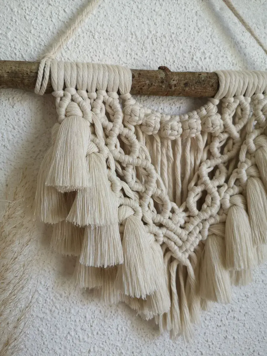 Miniature : Tenture en Macramé et Bois Naturel : Déco Murale Élégante - Suspension murale - Déco bohème - Idées cadeau