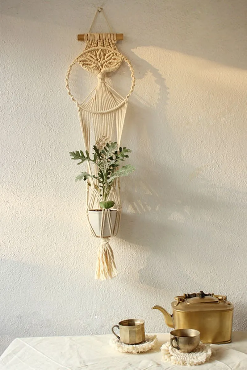 Porte-plante en Macramé 'L'Arbre de Vie' : Décoration Végétale Chic - Suspension macramé - Décoration murale - Fait main