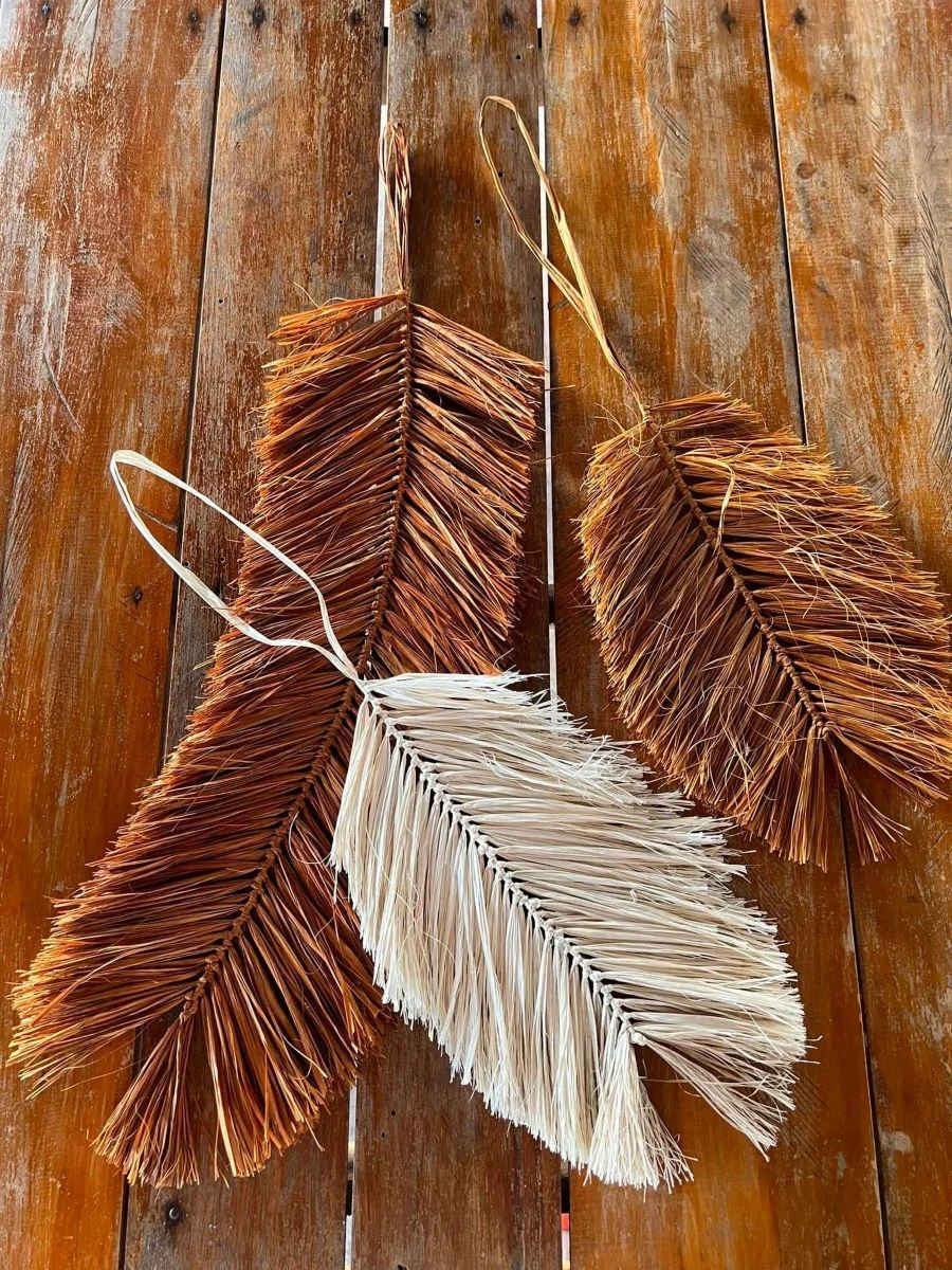 Feuille en Raffia : Déco Murale Boho - Fait main - Déco asiatique - Déco salon - Déco jardin - Décoration intérieur