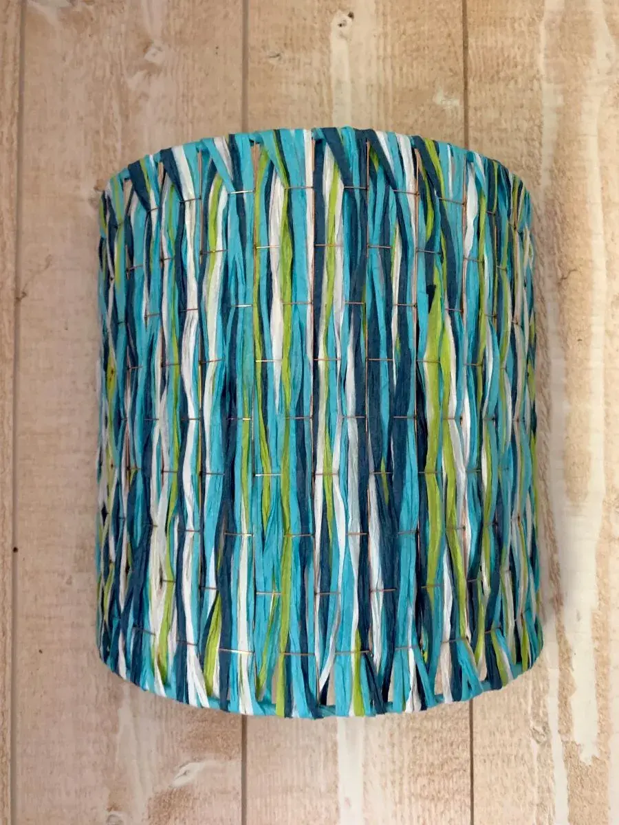 Thumbnail: Applique Mural Demi Cercle - Décoration murale artisanale française - Luminaire décoratif - Abat jour bleu - Fait main
