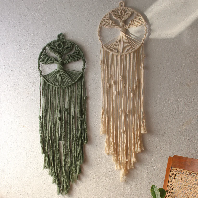 Attrape-Rêves en Macramé 'L'Arbre de Vie' : Décoration Spirituelle - Décoration murale - Suspension murale en macramé - Fait main