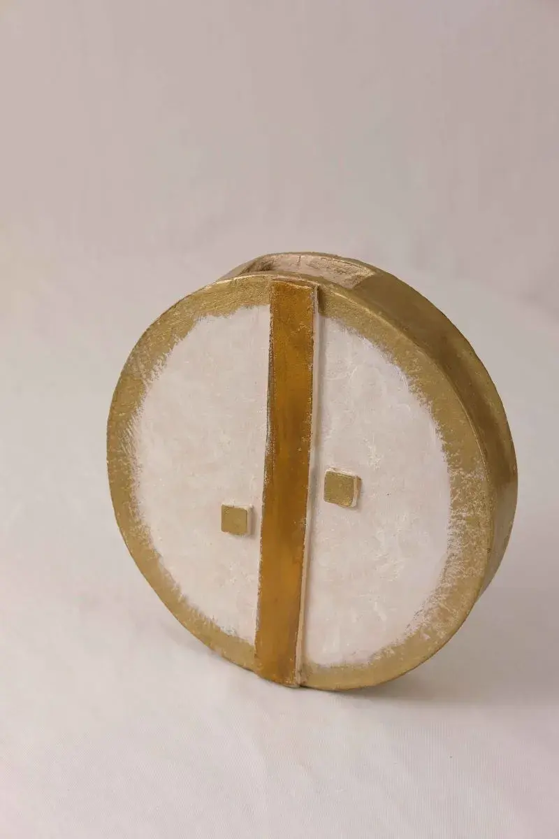 Thumbnail: SPIRIT #2 – Vase décoratif en faïence blanc & or | Art spirituel et réversible - Fait main - Déco salon