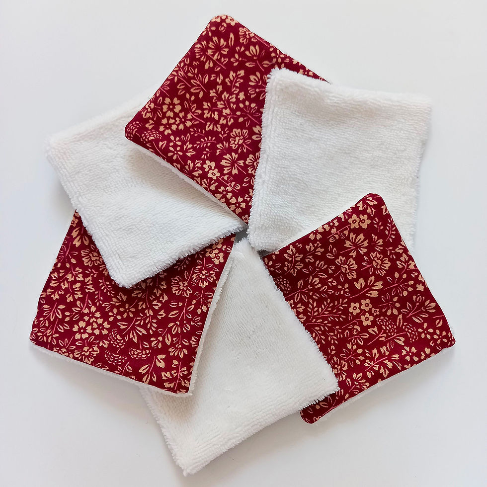 Miniature : Lingettes démaquillante lavables Rouge foncé - lingette en Tissus - Salle de Bain - Écolo