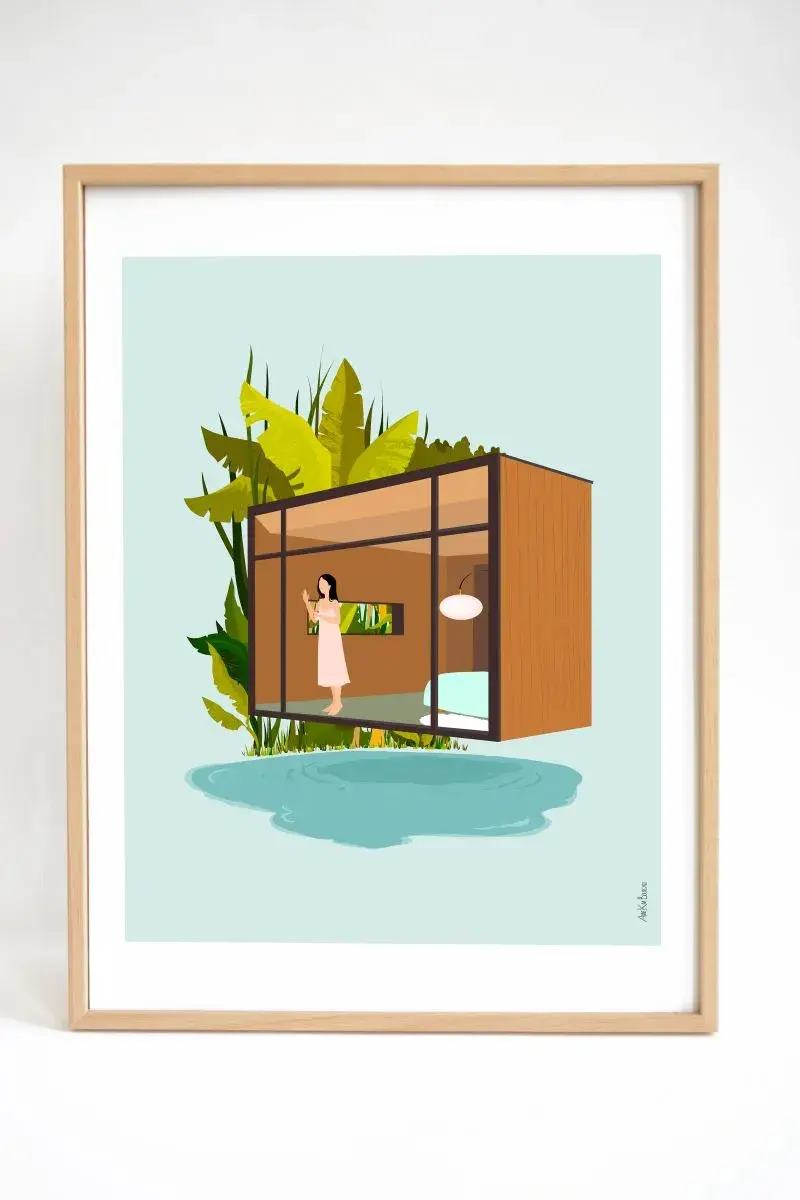 Thumbnail: Illustration The Box - Inspiration mid-century moderne - Fait main - Made in France - Déco chambre